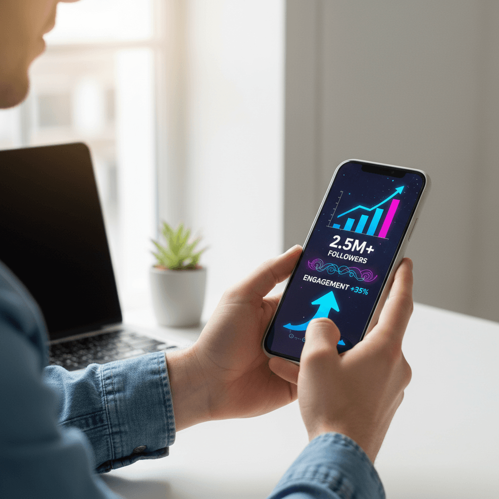 Smartphone showing analytics dashboard on desk